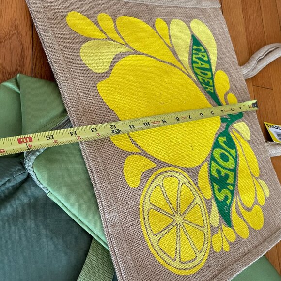 Trader Joes Lemon Lime Burlap Tote & XL Picnic Storage Insulated Cooler Bag TJs - Picture 15 of 15